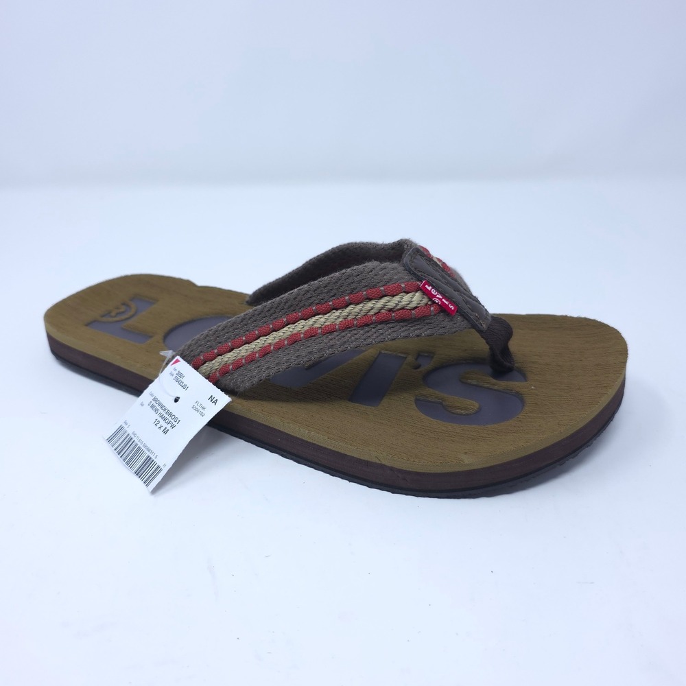 Levis Mens Hangfw Flip Flops Brown Khaki Red Sandals Size 12 M 516433JS1
